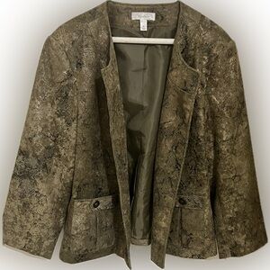 DRESSBARN snake animal print collarless open front jacket Sz XL